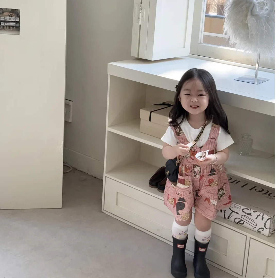 壹妈童装女童多巴胺穿搭裤子夏季新款粉色背带裤儿童甜酷卡通短裤