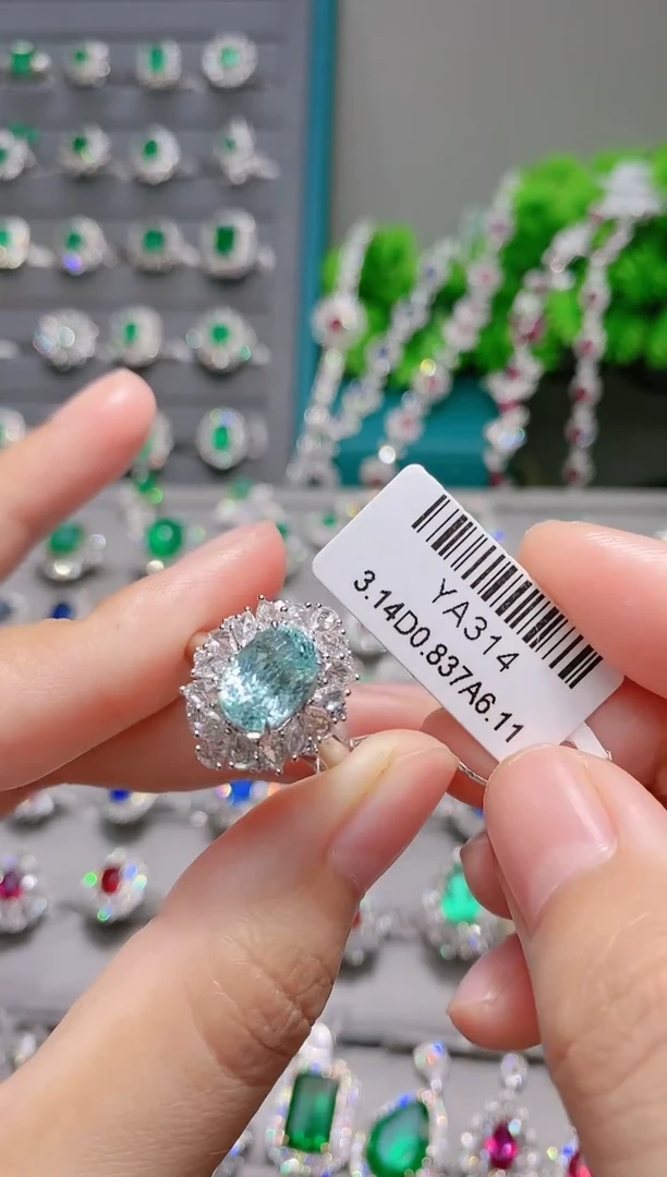 18K金戒指18K金镶嵌帕拉依巴碧玺希**学.