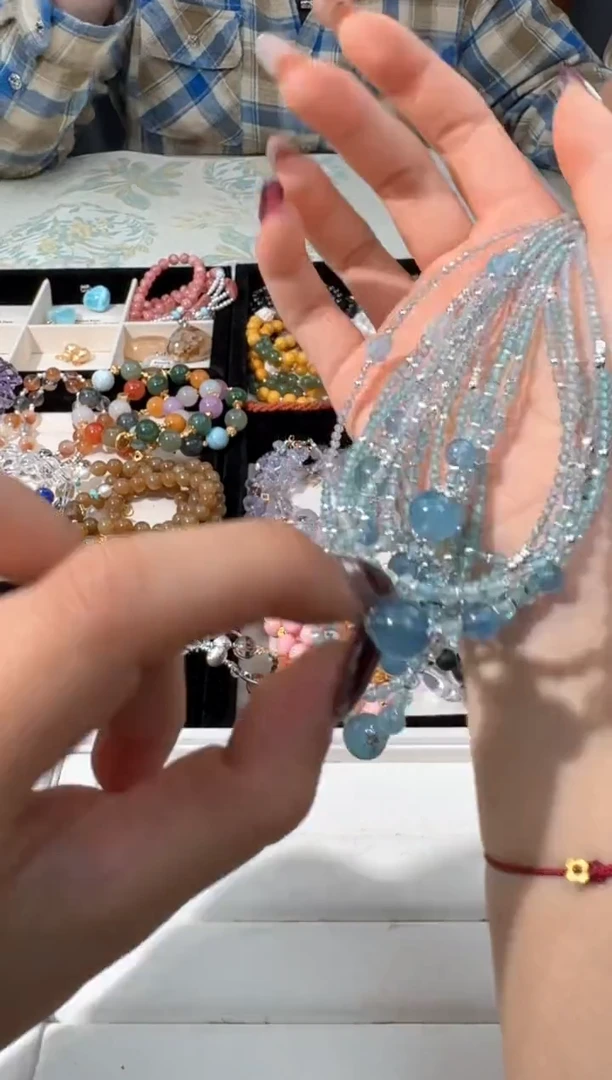 【闪购商品】水晶手链银S925镶嵌U003灰月刻面海蓝项链