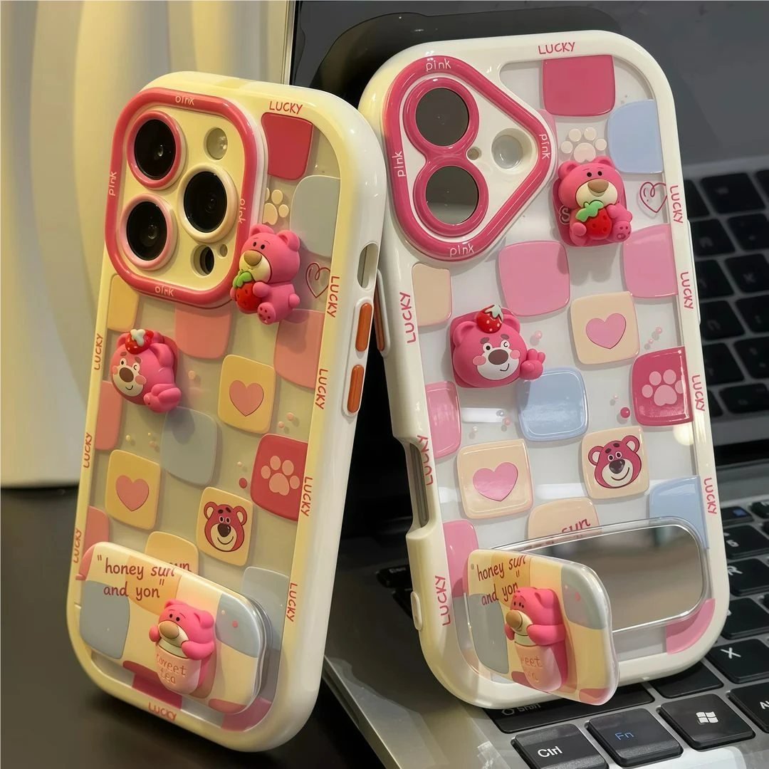 适用苹果17/16可爱草莓熊手机壳小米15/14新款华为pura80/70全包