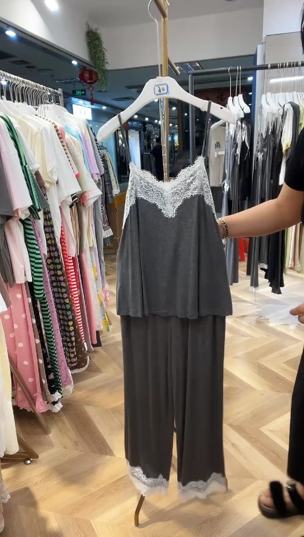 棉蕾丝吊带长裤140斤以下