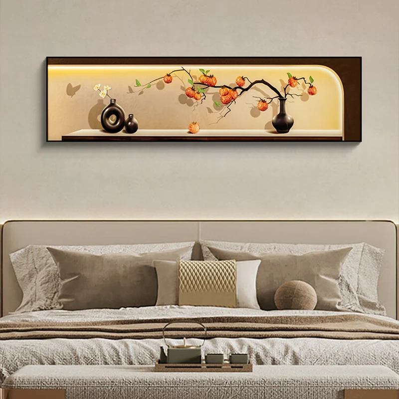 卧室晶瓷镶钻装饰画 床头高级感挂画客厅背景墙壁画柿柿如意40150