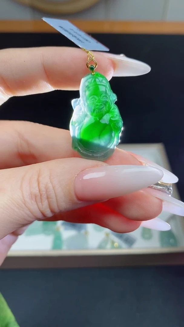 【闪购商品】翡翠挂件18K金镶嵌财神多人@@CMT1410-2