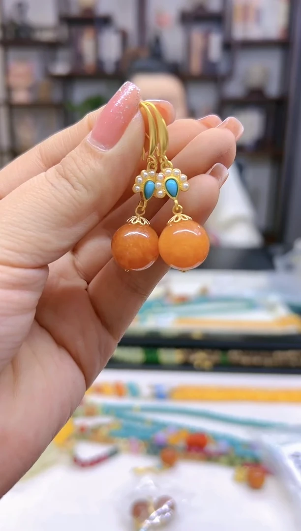 【闪购商品】和田玉（糖玉）耳饰14K金镶嵌E476