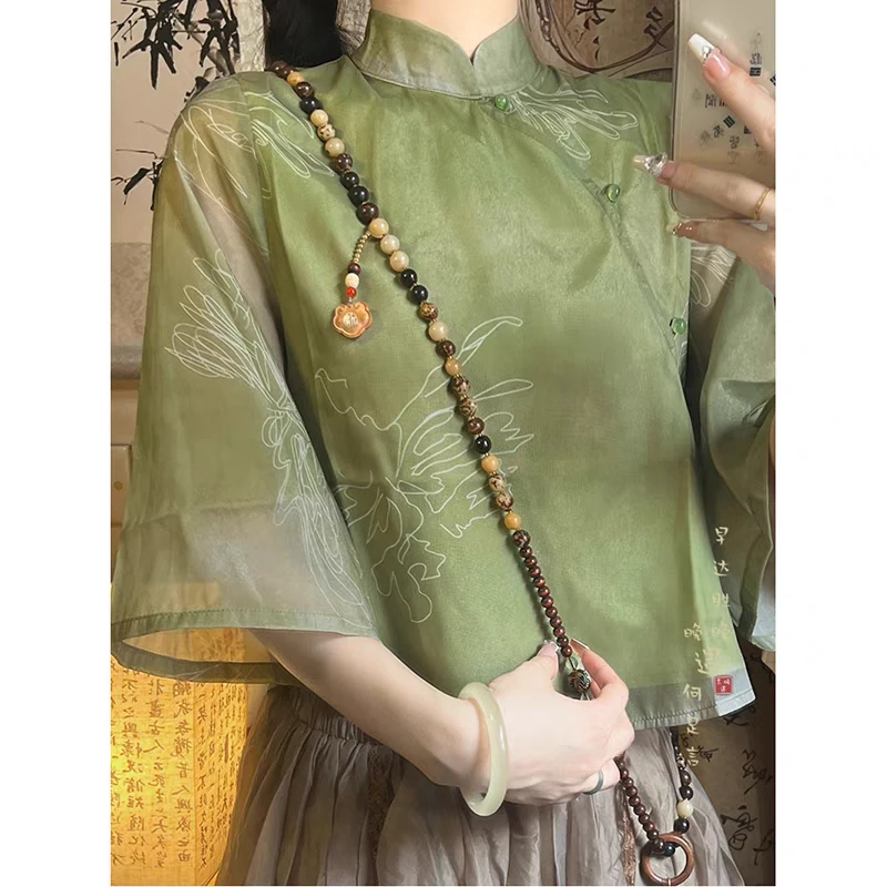 非金属木质项链 新中式民族风木质串珠项链女款叠戴毛衣链斜挎链