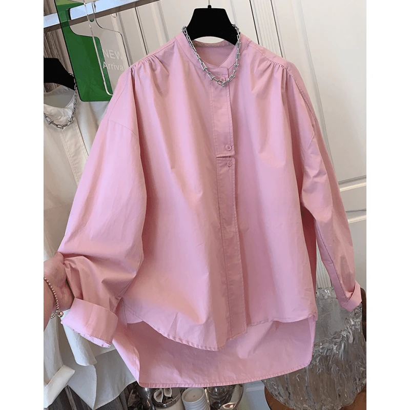 0257高级感超好看气质棉布衬衫上衣女装廓形宽松休闲2025春季新款