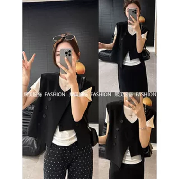 【只出不进-浮浮款】不规则休闲西装马甲双排扣上衣外套 X1015