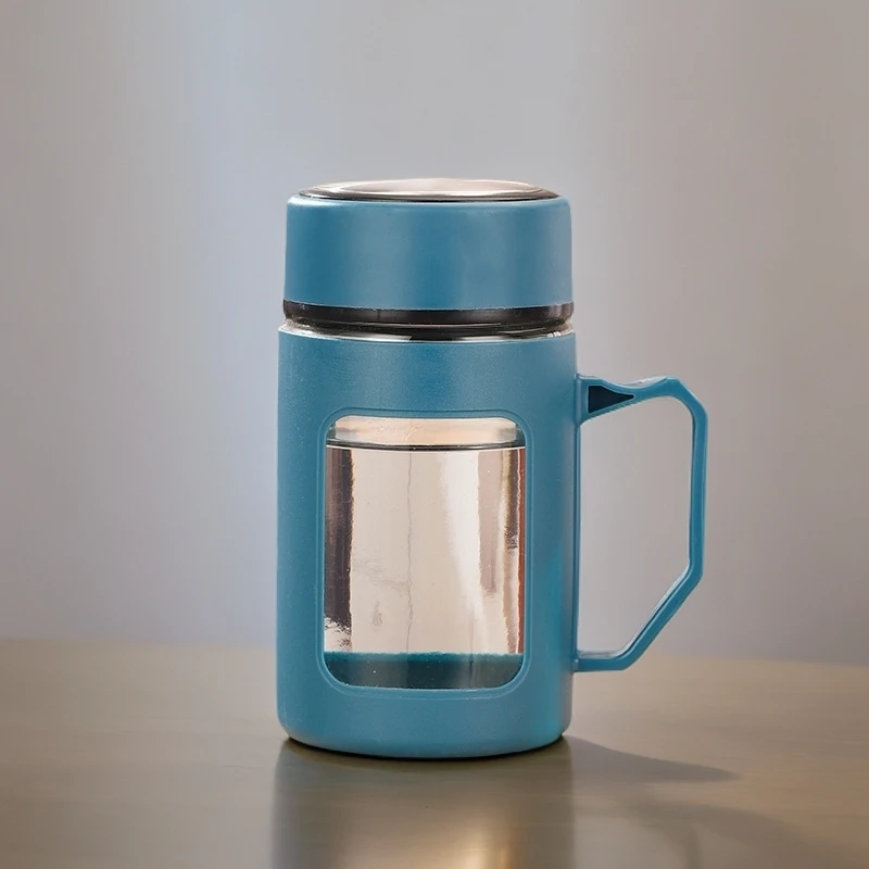 【蓝色1只】把手商务杯泡茶杯花茶玻璃杯不带茶漏防摔便携喝水杯