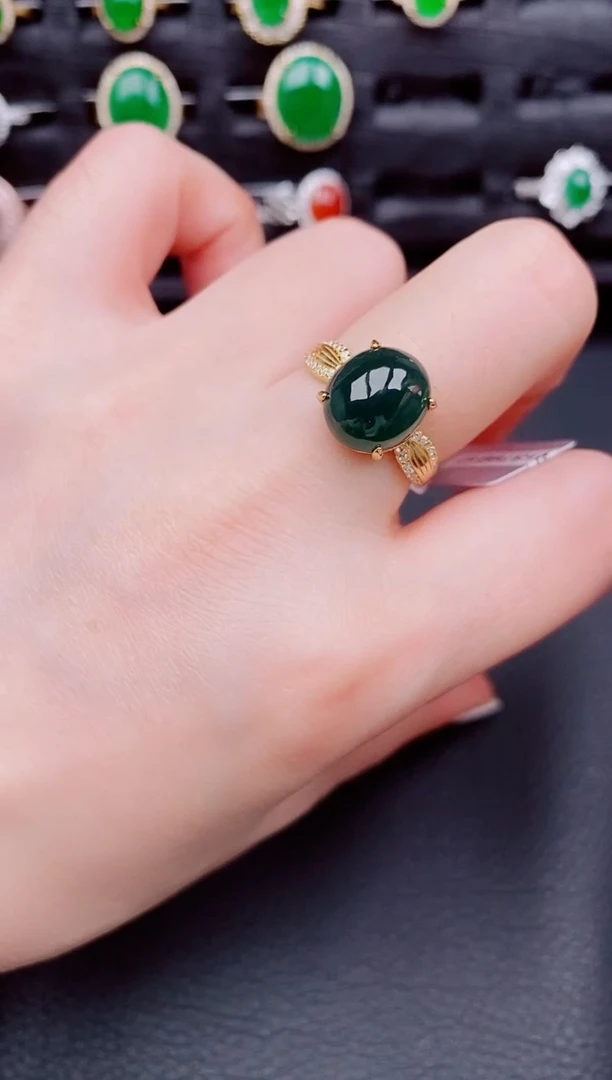 【闪购商品】翡翠戒指银S925镶嵌天然a货翡翠136