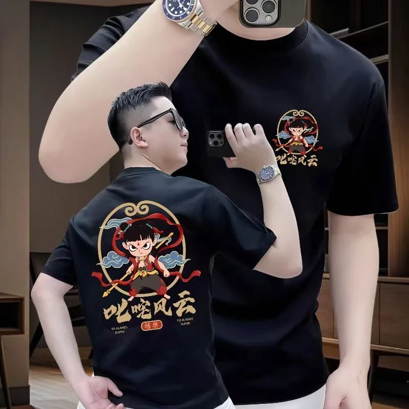 叱咤风云 高品质新款重磅轻奢百搭极简印花流行圆领时尚宽松半袖