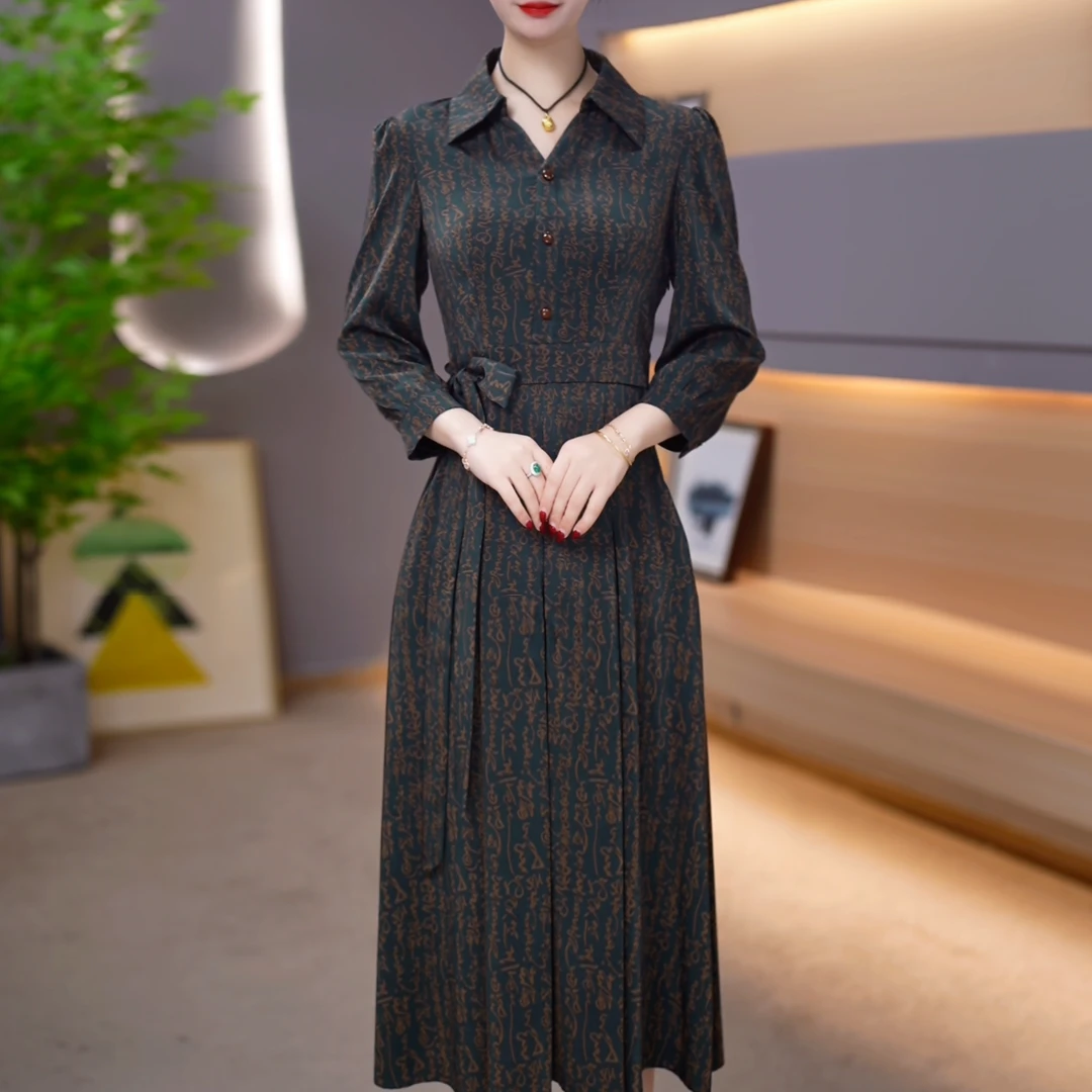 【紫睿女装】2418春季新款连衣裙遮肚子收腰显气质百搭