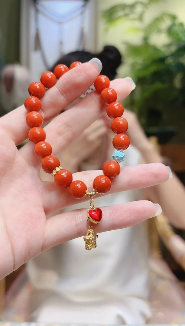 【闪购商品】南红玛瑙手串18K金镶嵌金星星爱心提溜南红手串