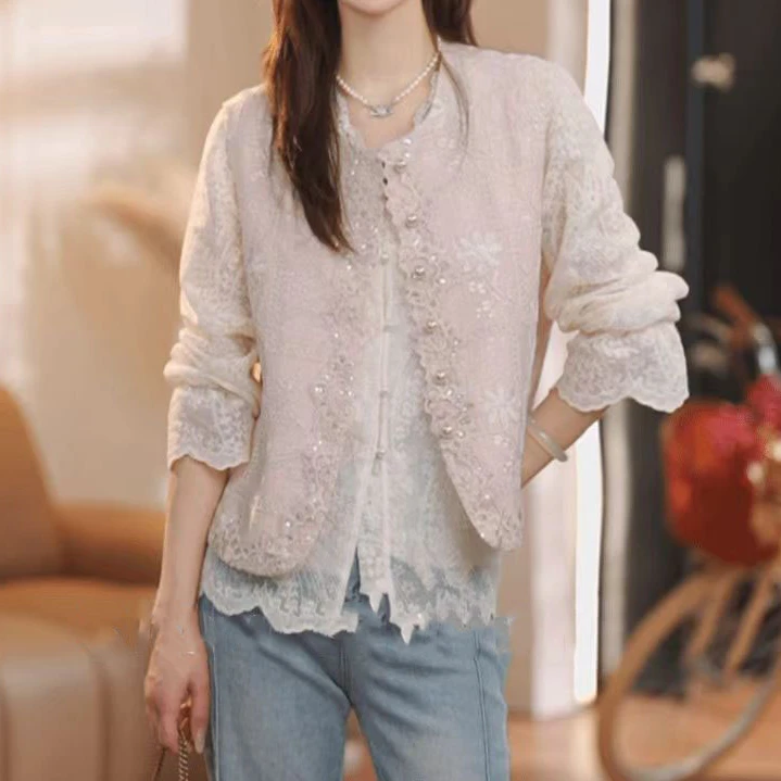 法式高级感时尚套装女2025新款蕾丝长袖衬衫搭显瘦马甲两件套1113