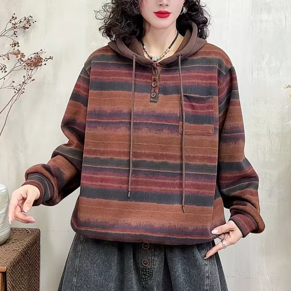 17748新款秋冬加绒休闲百搭宽松显瘦连帽卫衣