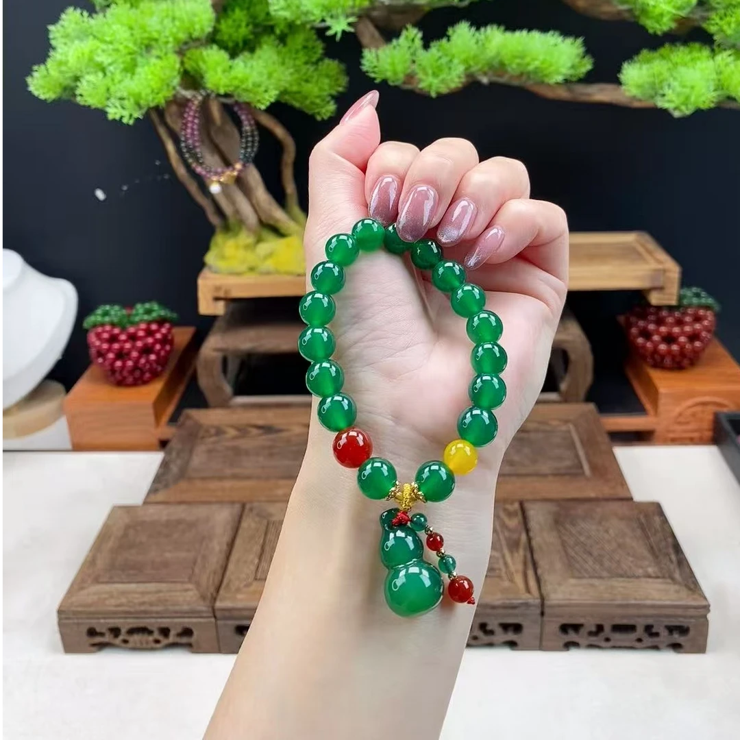 【春姐珠宝】天然绿玛瑙手串10mm搭配 葫芦滴溜 2230