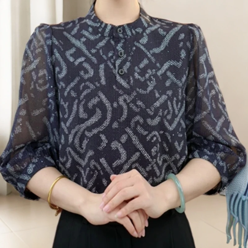 新款高级感洋气衬衫女减龄气质女士七分袖衬衣C5699