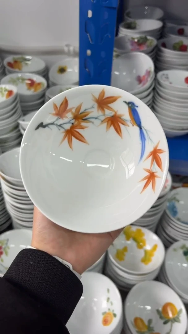 瓷片景德镇陶瓷食品级手绘釉中彩-斗笠碗