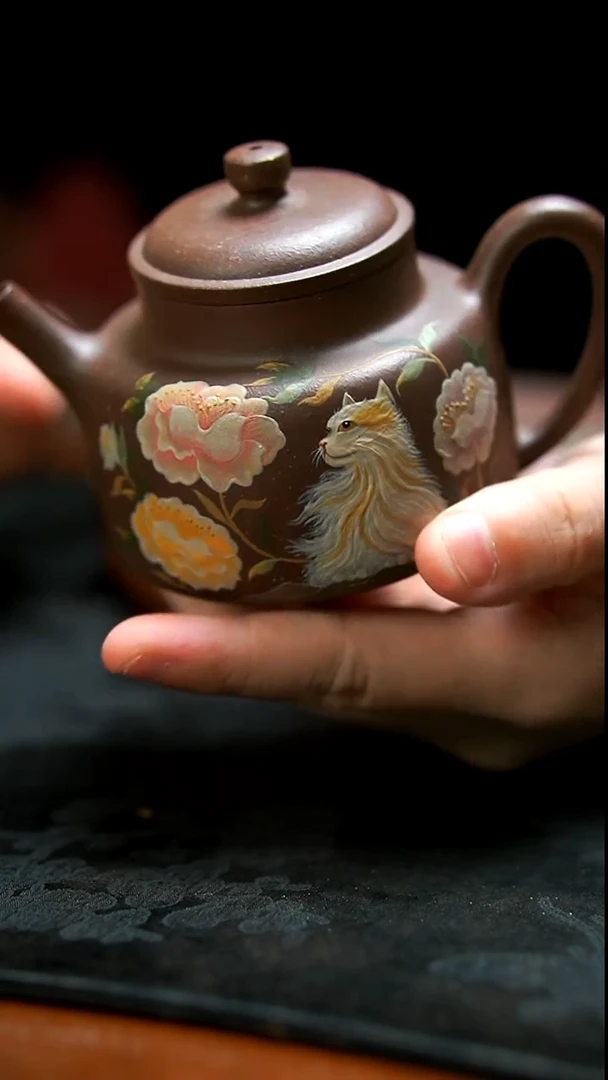 茶壶紫砂天青猫猫壶（与链接发色不一样）