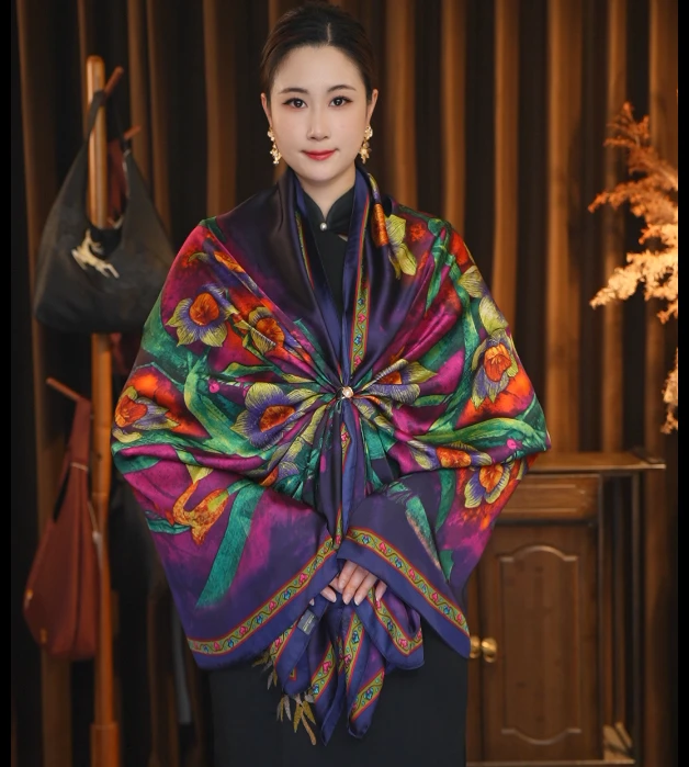 1-529 【紫色睡莲】丽景段85X180左右丝巾长巾