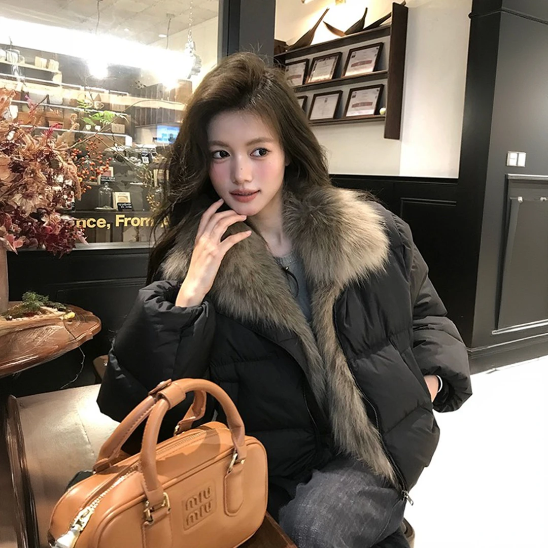 时尚气质软糯毛领短款面包服女冬季新款宽松显瘦通勤保暖棉袄上衣