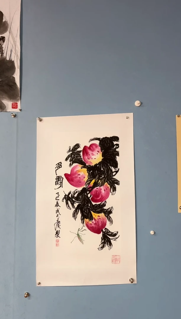 国画武天庆寿桃图