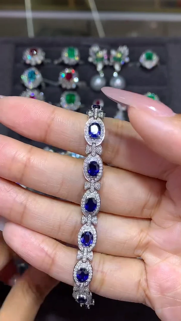 手链蓝宝石18K金镶嵌7.0CT