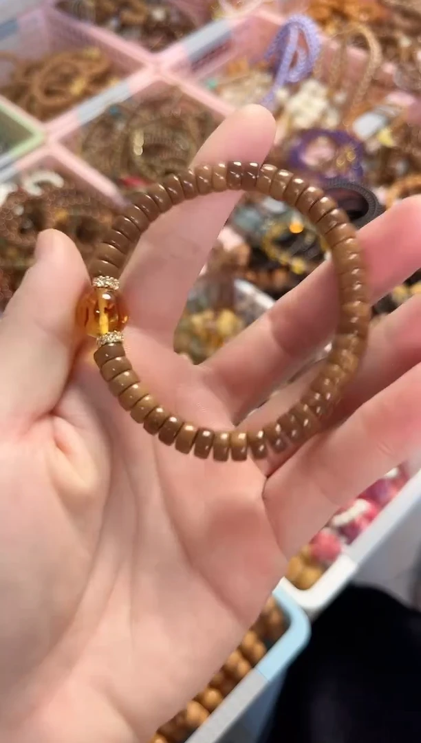 手串琥珀（花珀）未镶嵌库克药片搭配花珀7*3.5mm