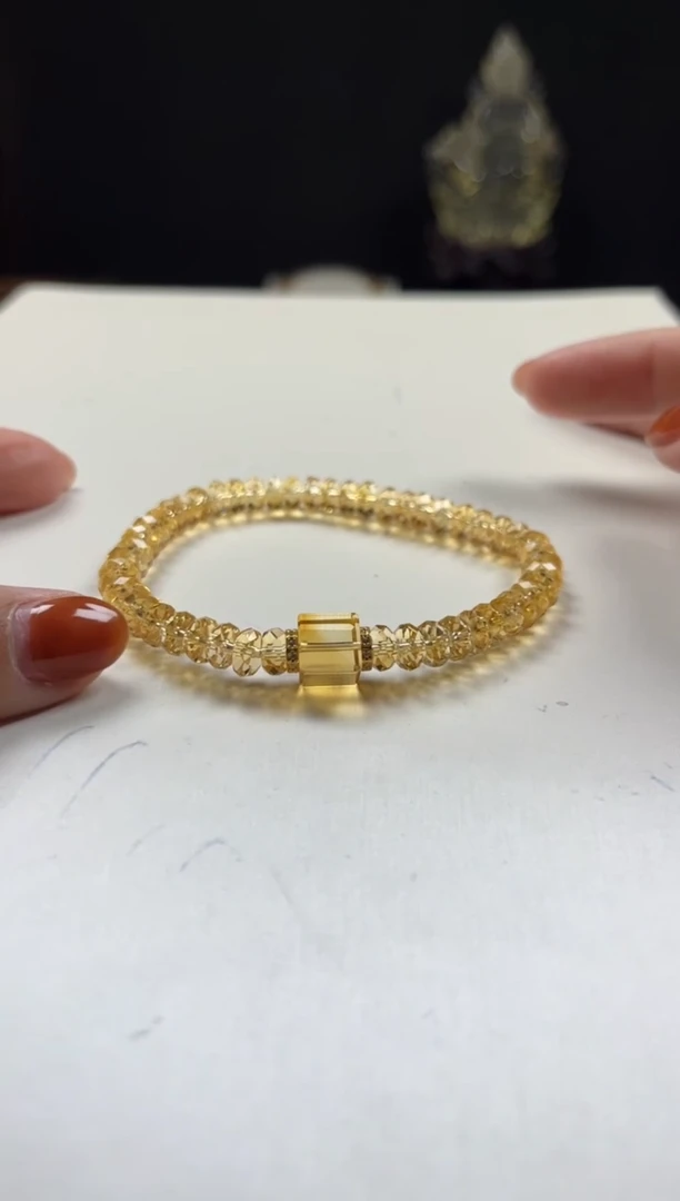 未镶嵌手链黄晶天然黄水晶算盘切面设计手串6mm