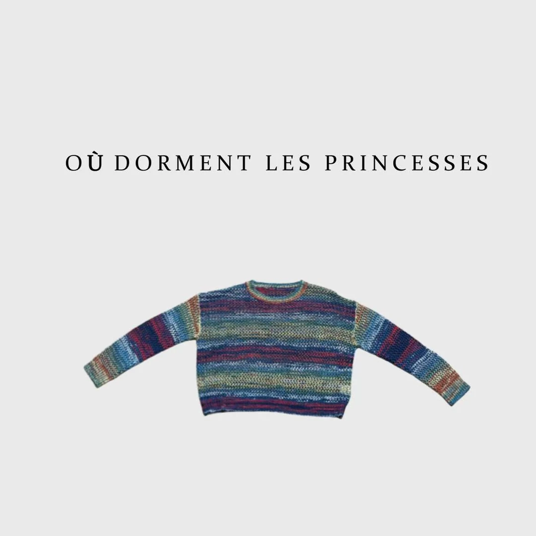 Fen姐|【艺术家的调色盘】时尚彩色棉麻条纹镂空针织百搭上衣35315