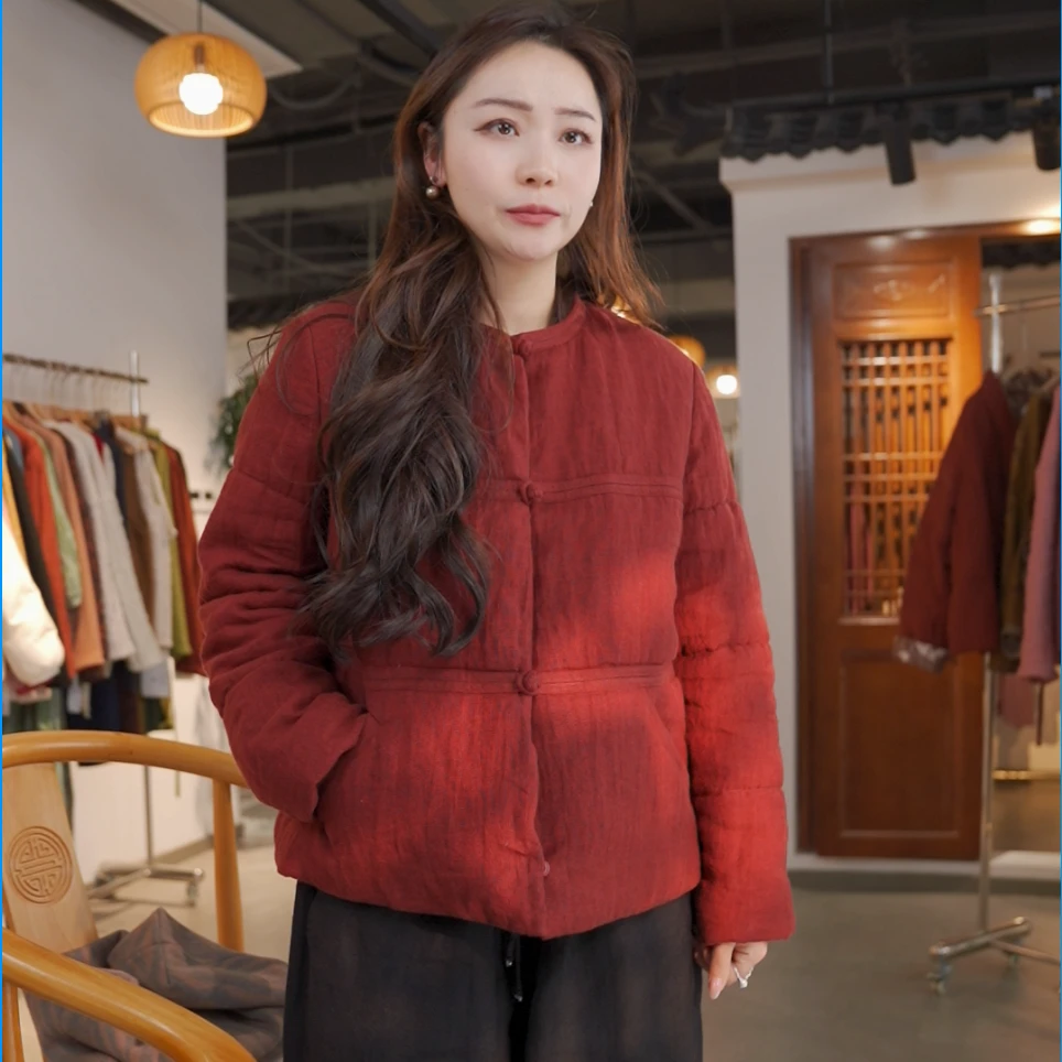 大宁女装 保暖盘扣棉袄复古中式秋冬唐装女装厚款棉衣提花95049