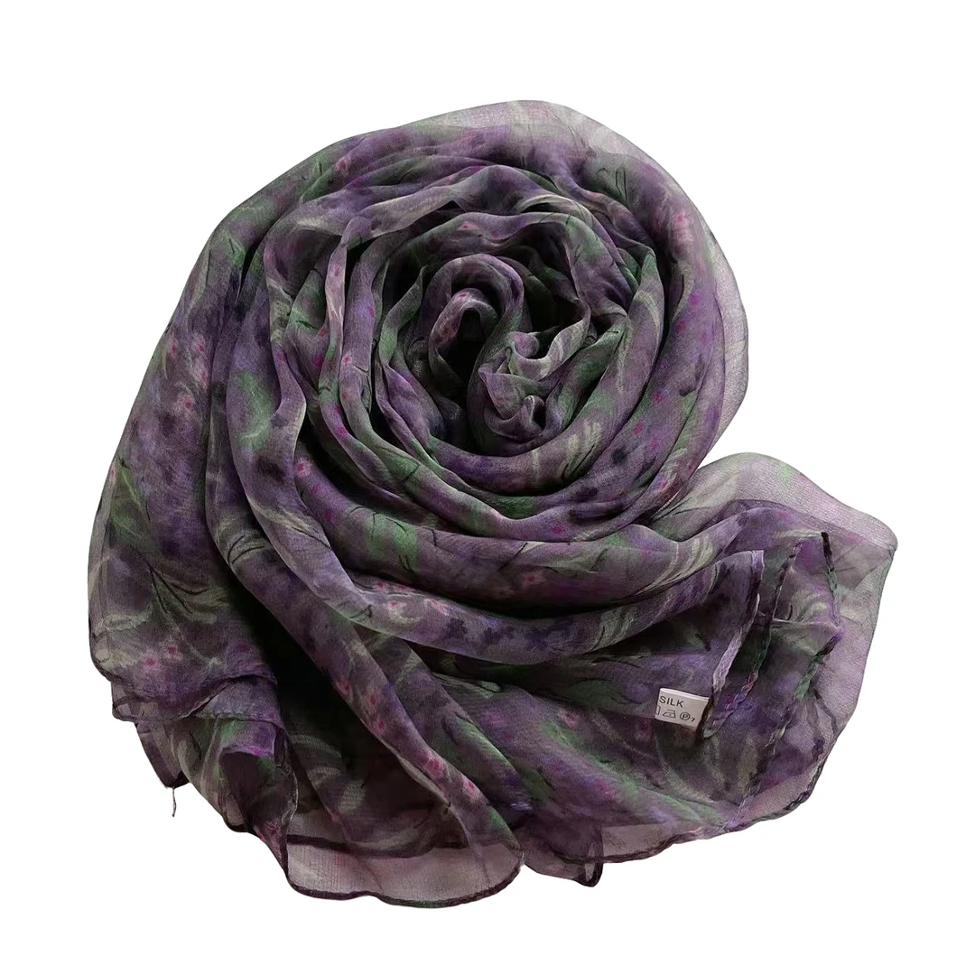 【紫藤萝】薄款丝巾时尚百搭气质女士复古文艺紫色优雅春秋披肩围巾