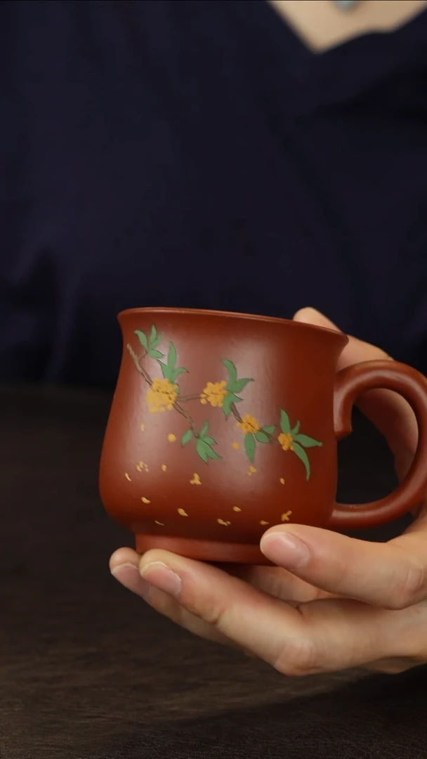 茶杯紫砂朱泥桂花把杯