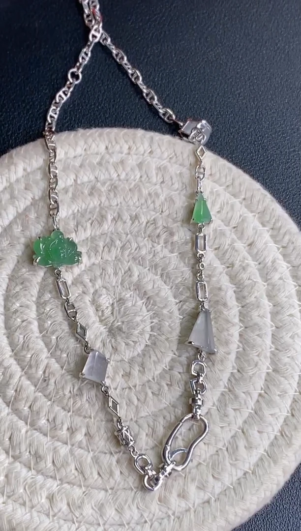 颈饰银S925镶嵌翡翠净货16926