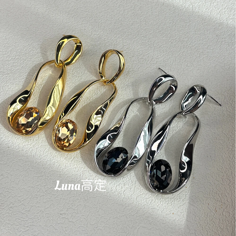 铜合金合成锆石耳饰 Luna定制0267法式镂空几何不规则水滴耳环