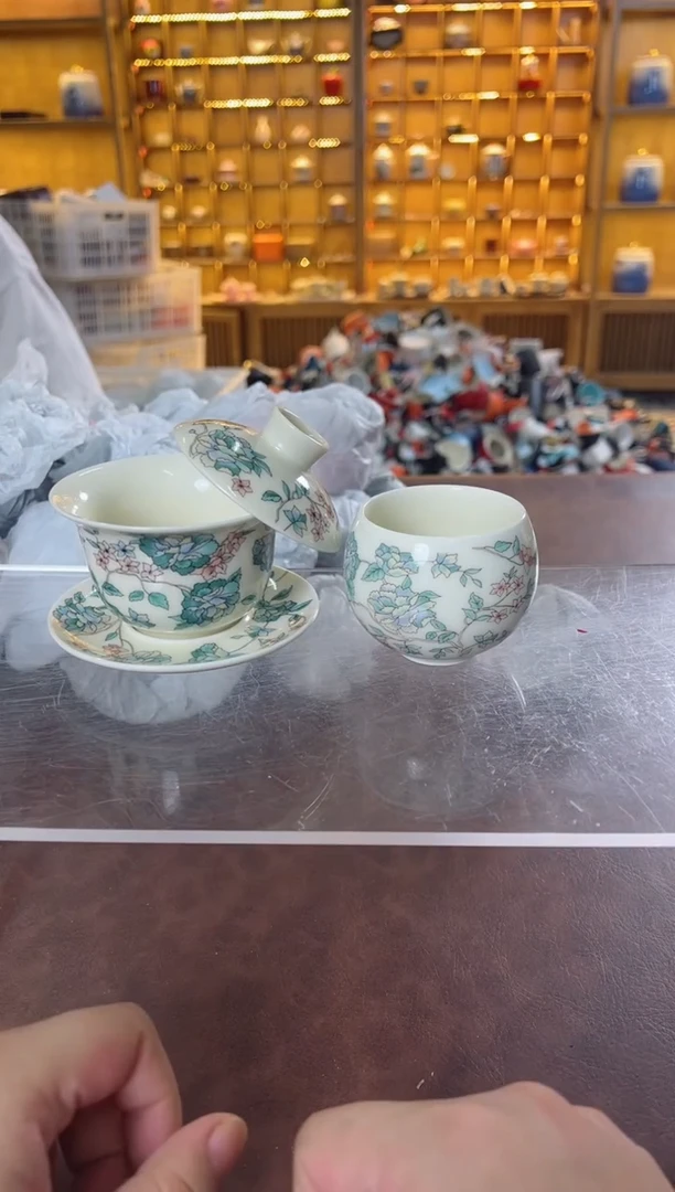 瓷片鸣盏居11111111山茶花盖碗+主人杯