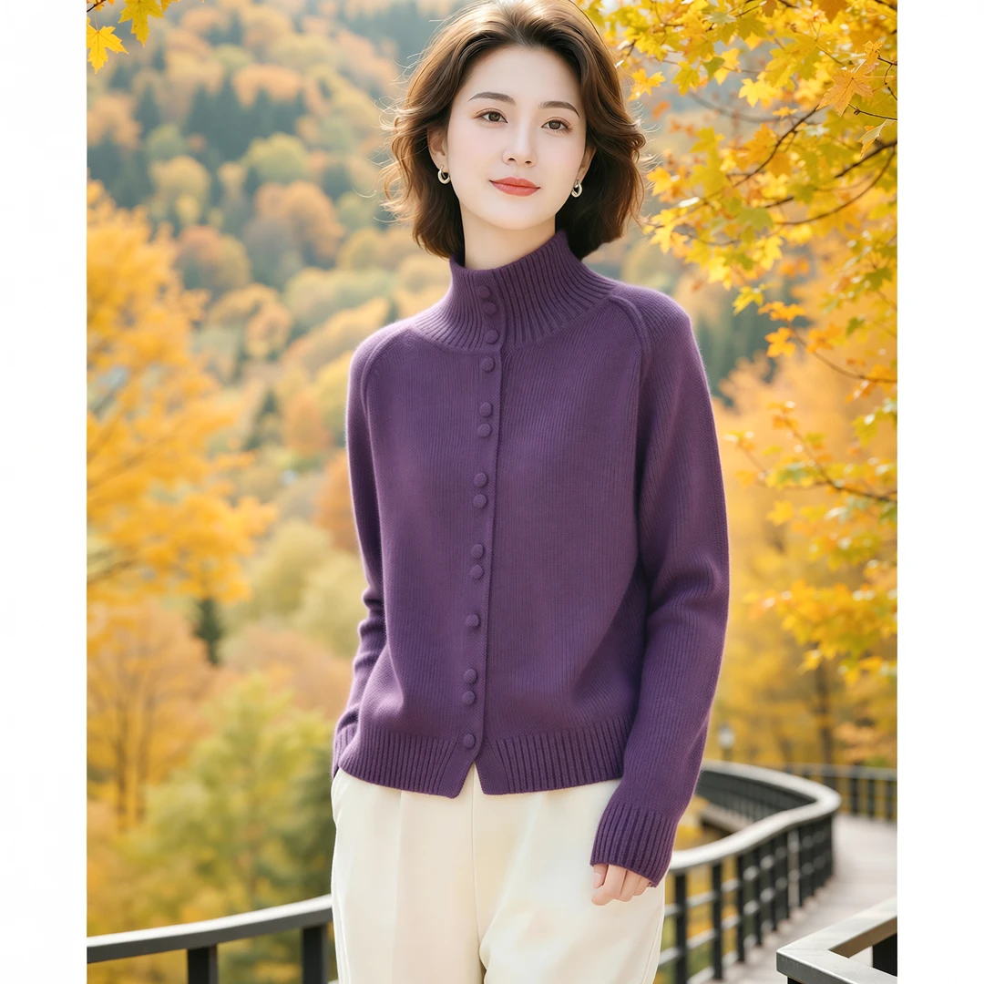 YLY#秋冬翻领毛衣女慵懒风洋气宽松纯色内搭打底针织衫上衣A289