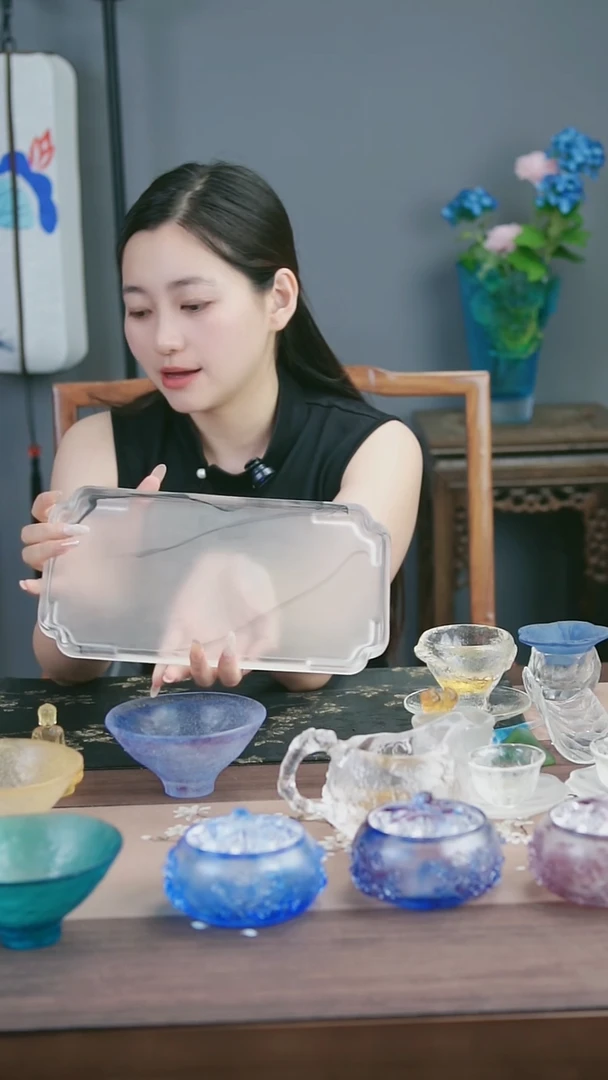 琉璃手工艺品水墨画茶盘