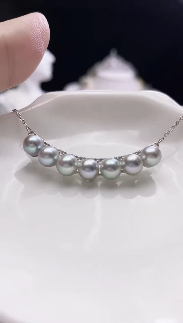 颈饰银S925镶嵌海水珍珠海水真多麻珍珠微笑链