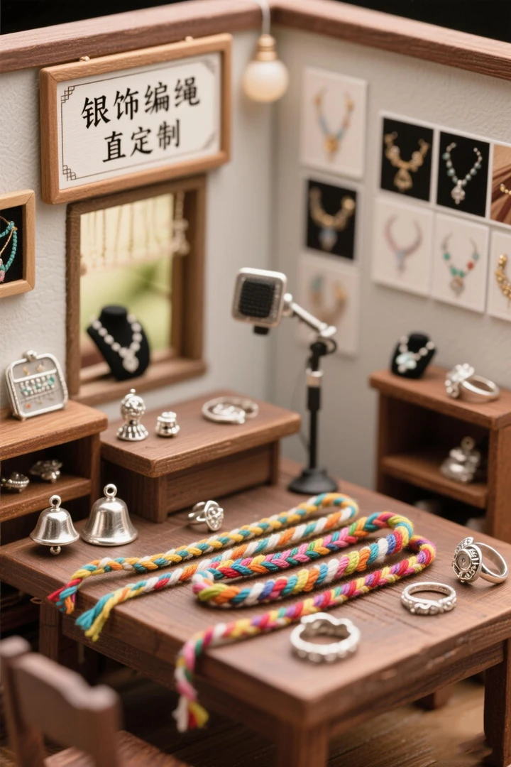 足银手链 足银999Diy定制饰品链接情侣手工银饰编织手绳编绳彩色