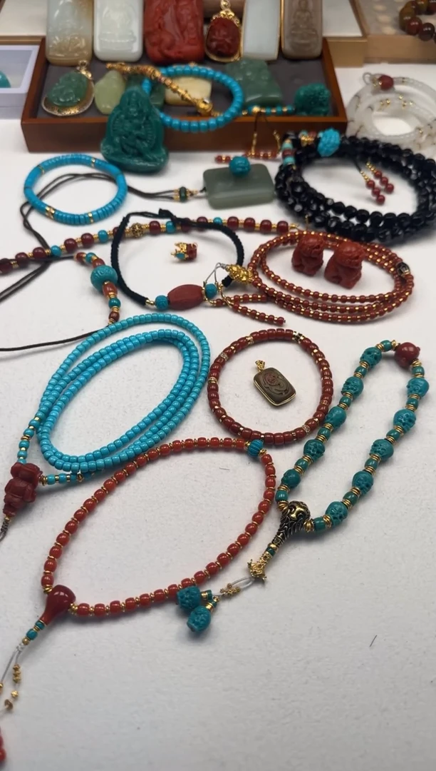 18K金镶嵌绿松石手串手串长***～手串手串