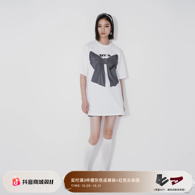 REVAN芮范秋季新品浪漫蝴蝶结印花连衣裙RM71101133