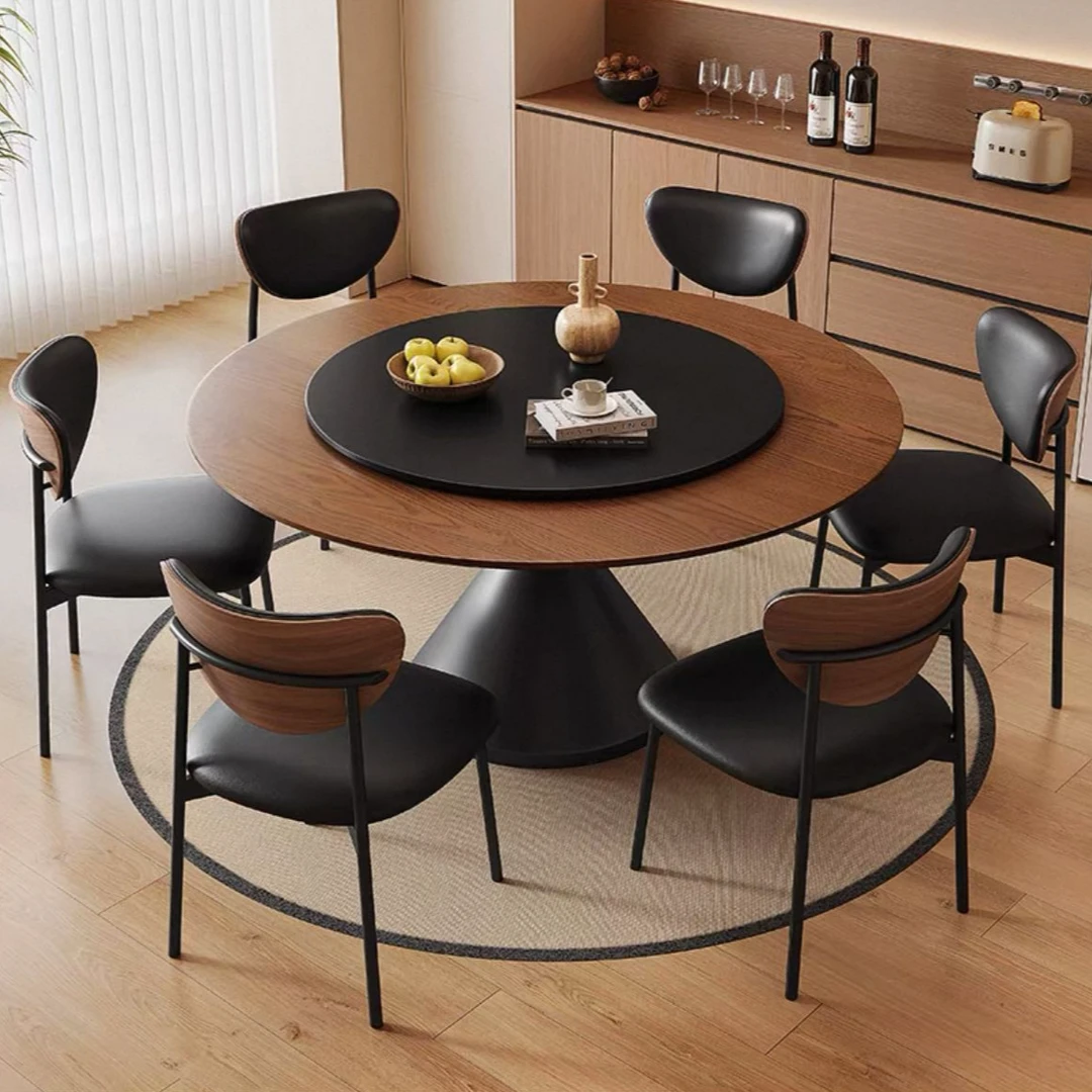 中古风实木餐桌沙漏圆桌复古风家用大小户型大圆桌白蜡木饭桌