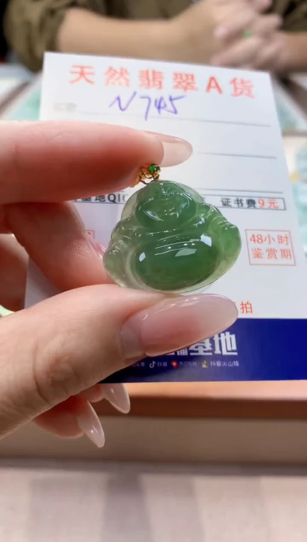 颈饰18K金镶嵌翡翠天然缅甸a货翡翠