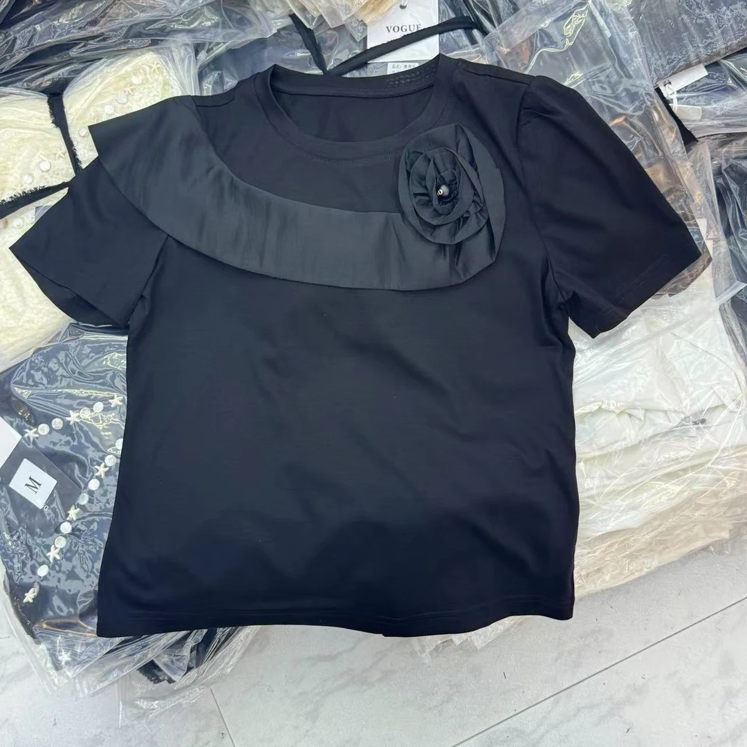 ZM新款立体装饰手工瑶花精致重工T恤25156