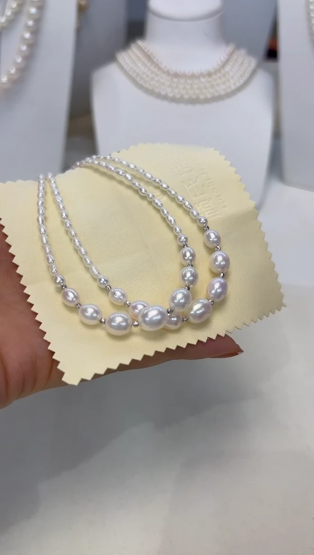 淡水珍珠银S925镶嵌颈饰米珠设计链多样性发一件