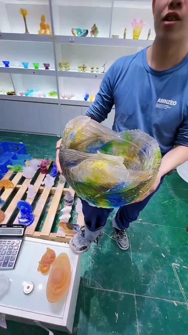 手工艺品琉璃烟**间古法琉璃凤凰聚宝盆摆件