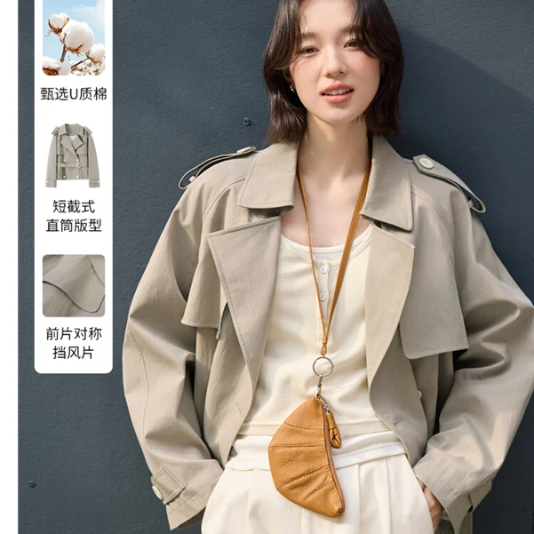 IC高级感短款风衣女2025秋季新款复古休闲双排扣简约通勤外套
