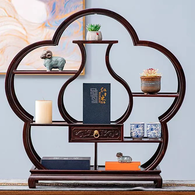 【木上】大红酸枝交趾黄檀-梅花桌面博古架78*20*80-红木展示置物架