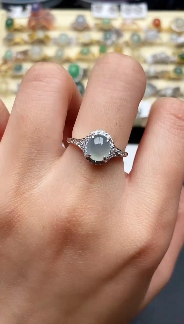 【闪购商品】翡翠戒指银S925镶嵌44444444+3