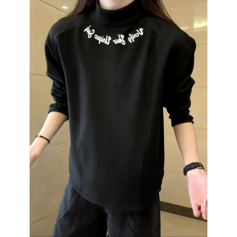 重磅加厚加绒半高领打底衫男款冬季解构拼接正肩卫衣内搭长袖T恤